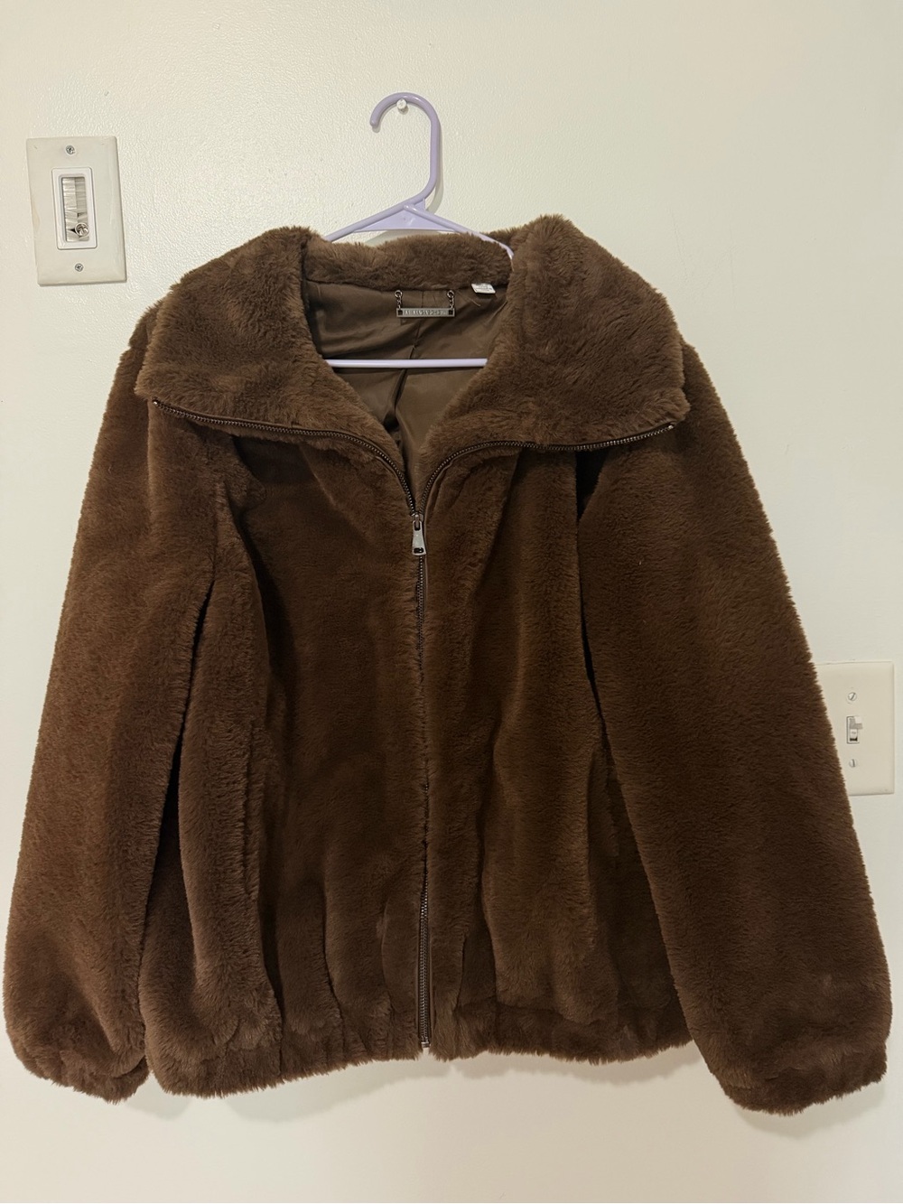 Magaschoni Brown Plush Zip-Up Teddy Jacket